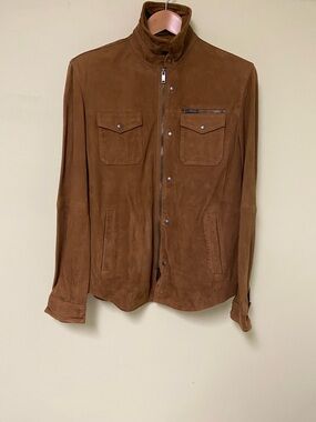 John Varvatos Tan Brown Suede Shirt Jacket